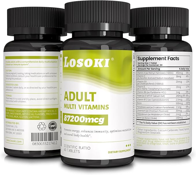 Adult Multi Vitamins - Comprehensive Daily Multivitamin Supplement for Men and Women - 60 Tablets for Enhanced Energy, Vitality, and Immune Support