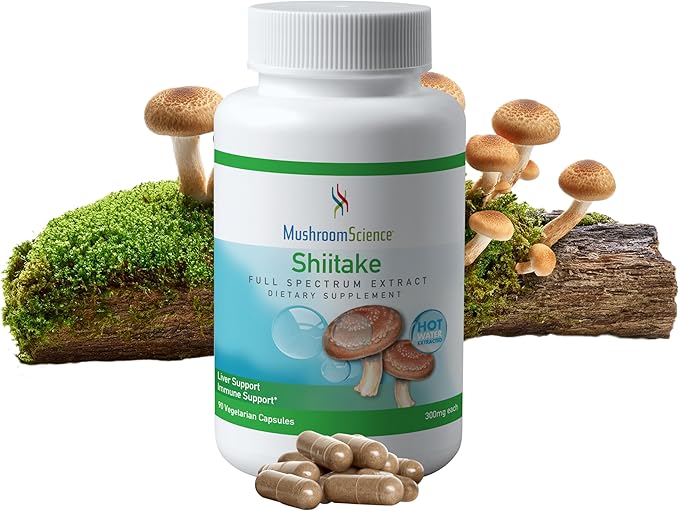 Shiitake Mushroom Capsules, Full Spectrum Extract, Natural Mushroom Supplement for Adults, Hot Water Extracted Mushrooms, Health Defense Support, Vegetarian, 300MG, 90 Count