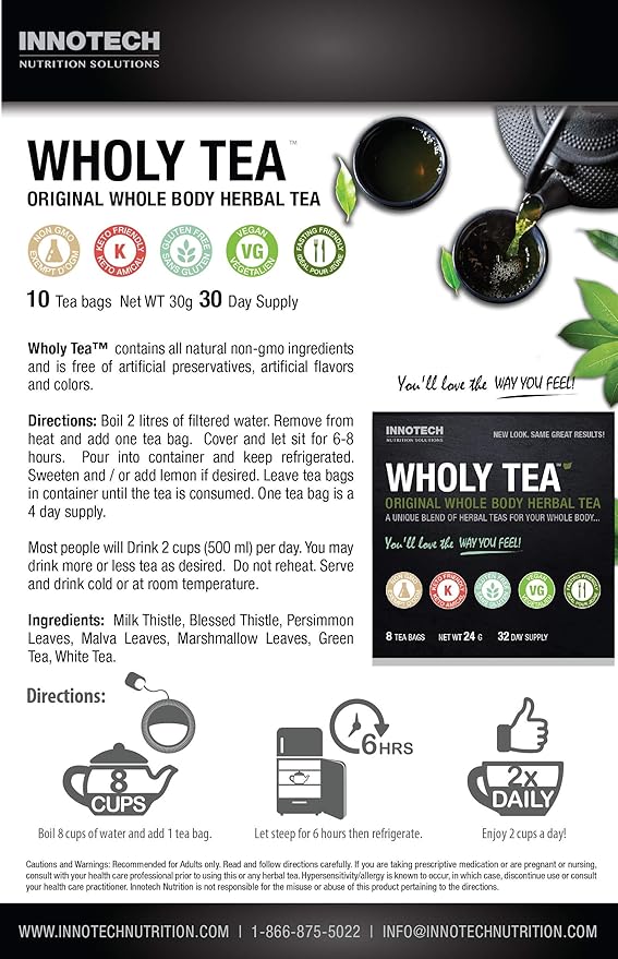 INNOTECH Nutrition: Wholy Tea Original - 8 Count (1 Month Supply)