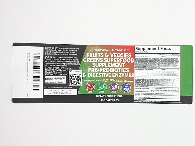 Clean Nutraceuticals Fruits and Veggies Supplement Reds & Green Superfood - Balance of Over 70 Fruit & Vegetable Supplements Capsules with Probiotics Prebiotics Digestive Enzymes - 2Pack