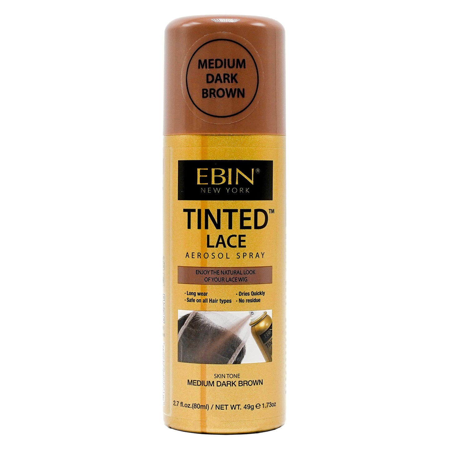 Tinted Lace Aerosol Spray - Medium Dark Brown 2.7Oz/ 80Ml, Quick Dry, Water Resistant, No Residue, Even Spray, Matching Skin Ton