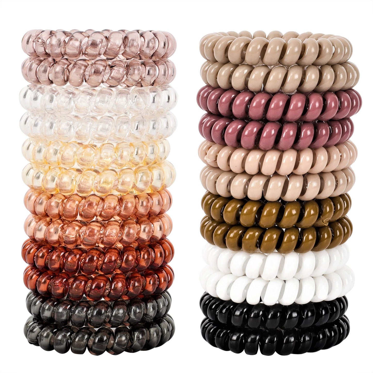 79STYLE Spiral Hair Ties 24pcs No Crease Clear Brown Coil Hair Ties Spiral Ponytail Holders Coils Scrunchies Plastic Phone Cord