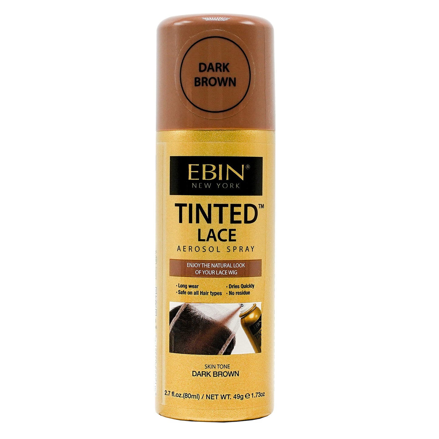 Ebin New York Tinted Lace Aerosol Spray - Dark Brown 2.7Oz/ 80Ml, Quick Dry, Water Resistant, No Residue, Water Resistant, Even