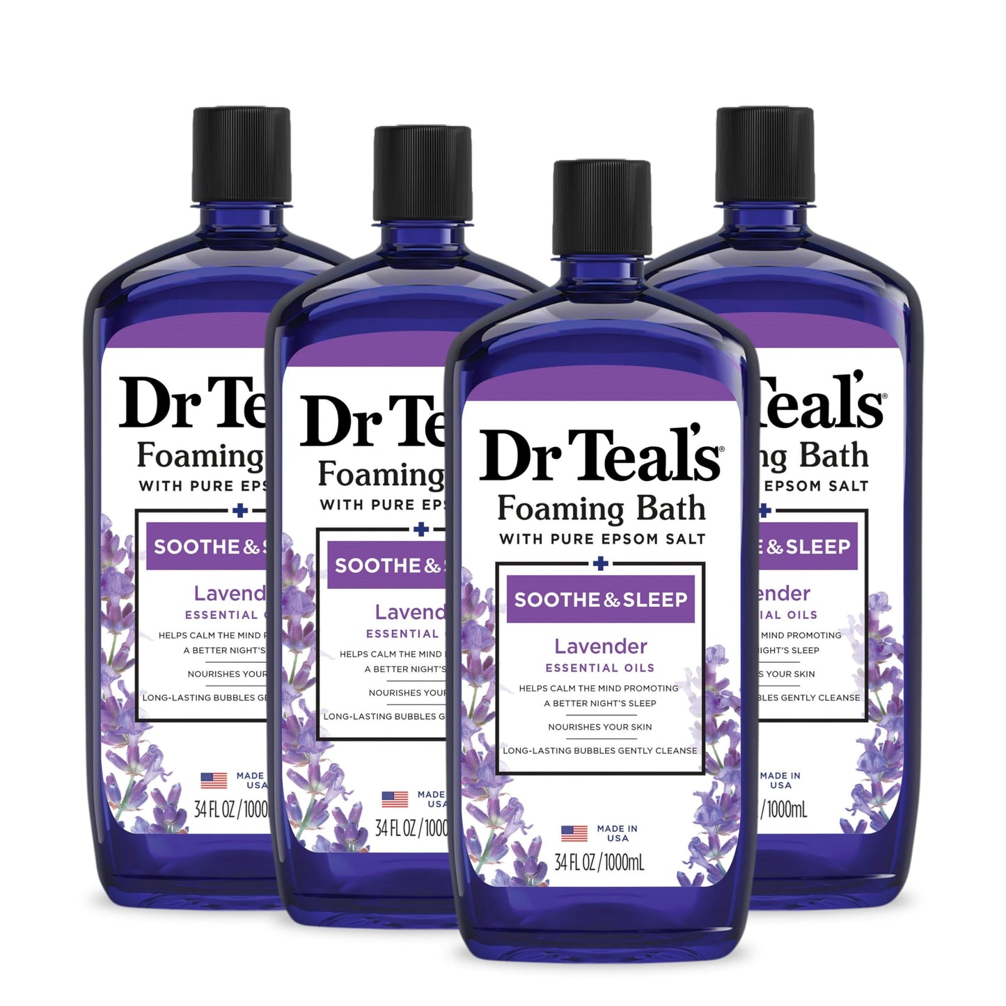 Dr Teal'S Foaming Bath With Pure Epsom Salt, Soothe & Sleep With Lavender, 34 Fl Oz (Pack Of 4) (Packaging May Vary)