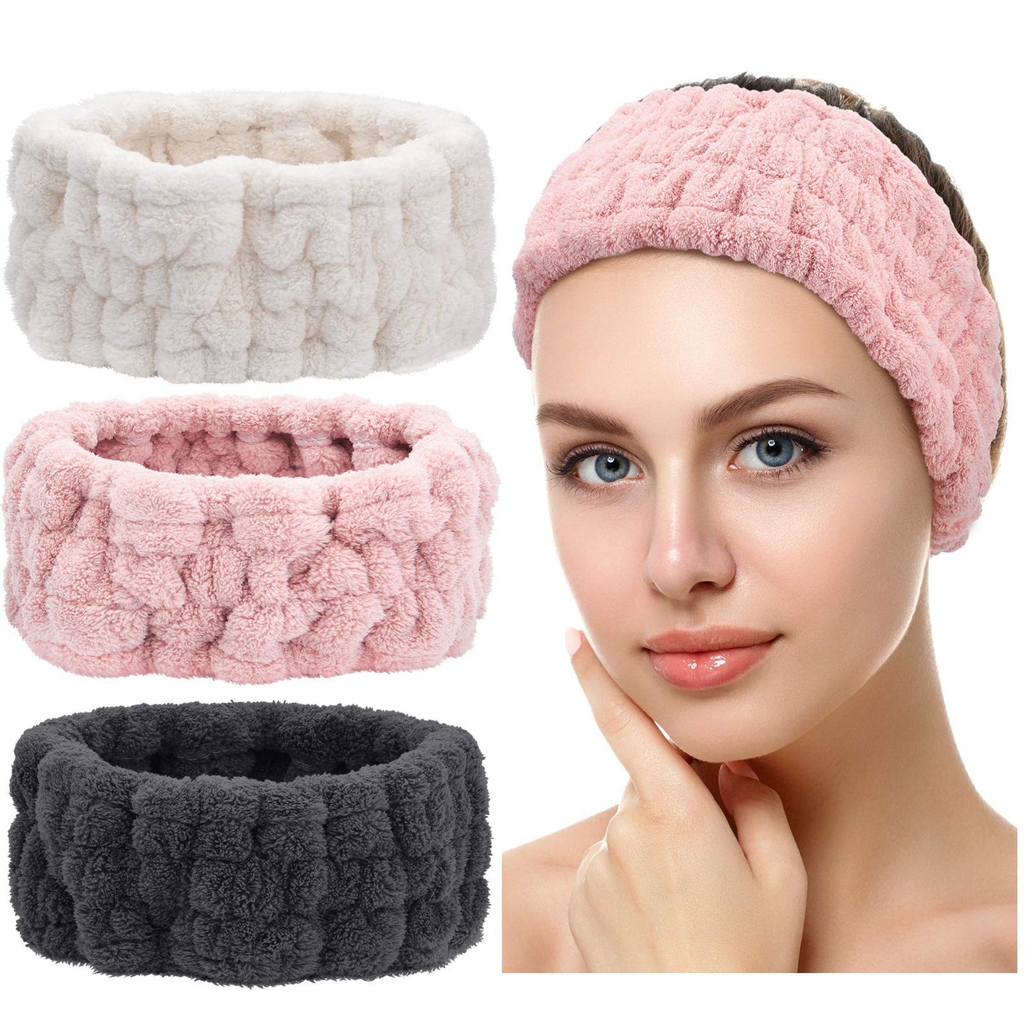 Chuangdi 3 Pieces Spa Facial Headband For Makeup And Washing Face Terry Cloth Hairband Yoga Sports Shower Facial Elastic Head Ba