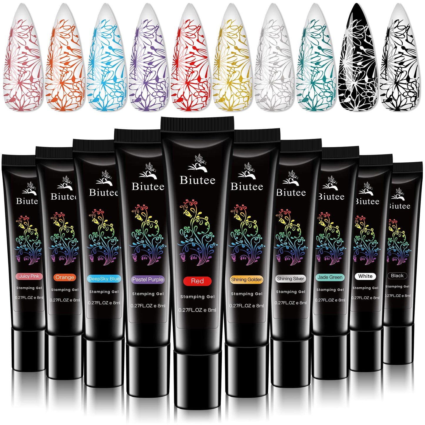 Nail Stamping Gel Polish, 8 Colors Stamping Polish Red Black White Purple Blue Silver Soak Off Printed Gel Uv Nail Polish Gel Fo