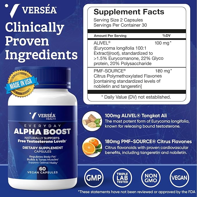 Alpha Boost โ Natural Free Testosterone Support, Energy, Stamina, Endurance & Vitality for Men & Women, Multivitamin for Healthy Aging & Performance