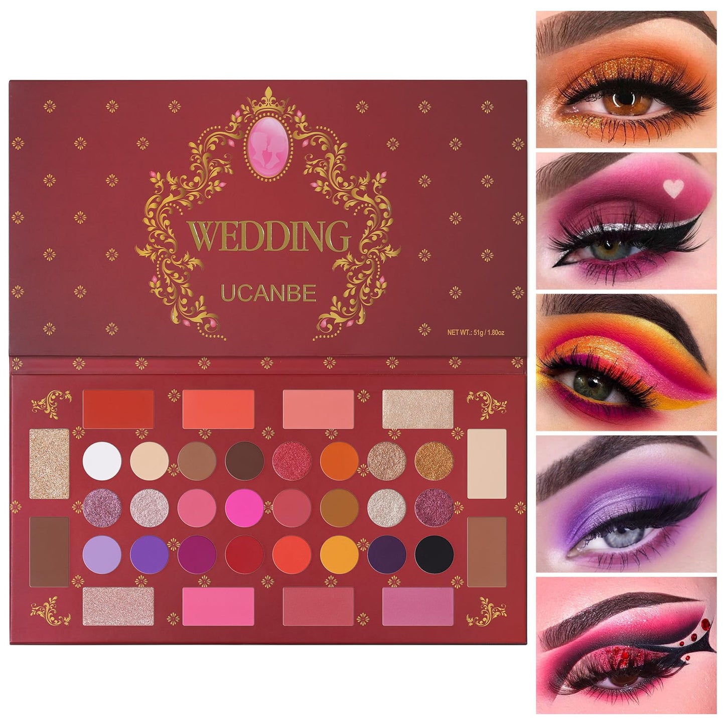 UCANBE Eyeshadow Makeup Palette, 36 Color Matte Shimmer Glitter Eye Shadow Highlighter Contour Blush Powder, High Pigmented Long Lasting Waterproof Pallet for Weddings, Celebrations & Daily Use