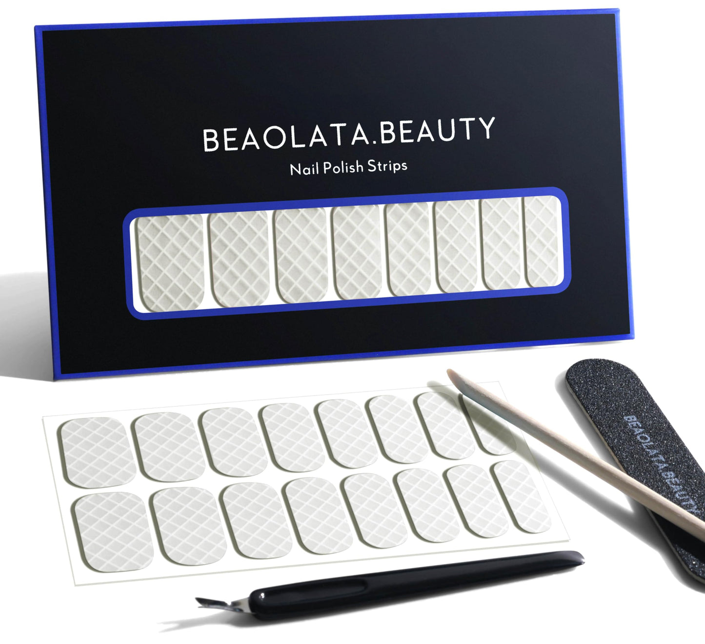Beaolata Nail Polish Strips, 32PCS Salon Quality Wraps, Long Lasting Gel Nail Stickers for Women Easy Apply& Remove (Net Grey White)