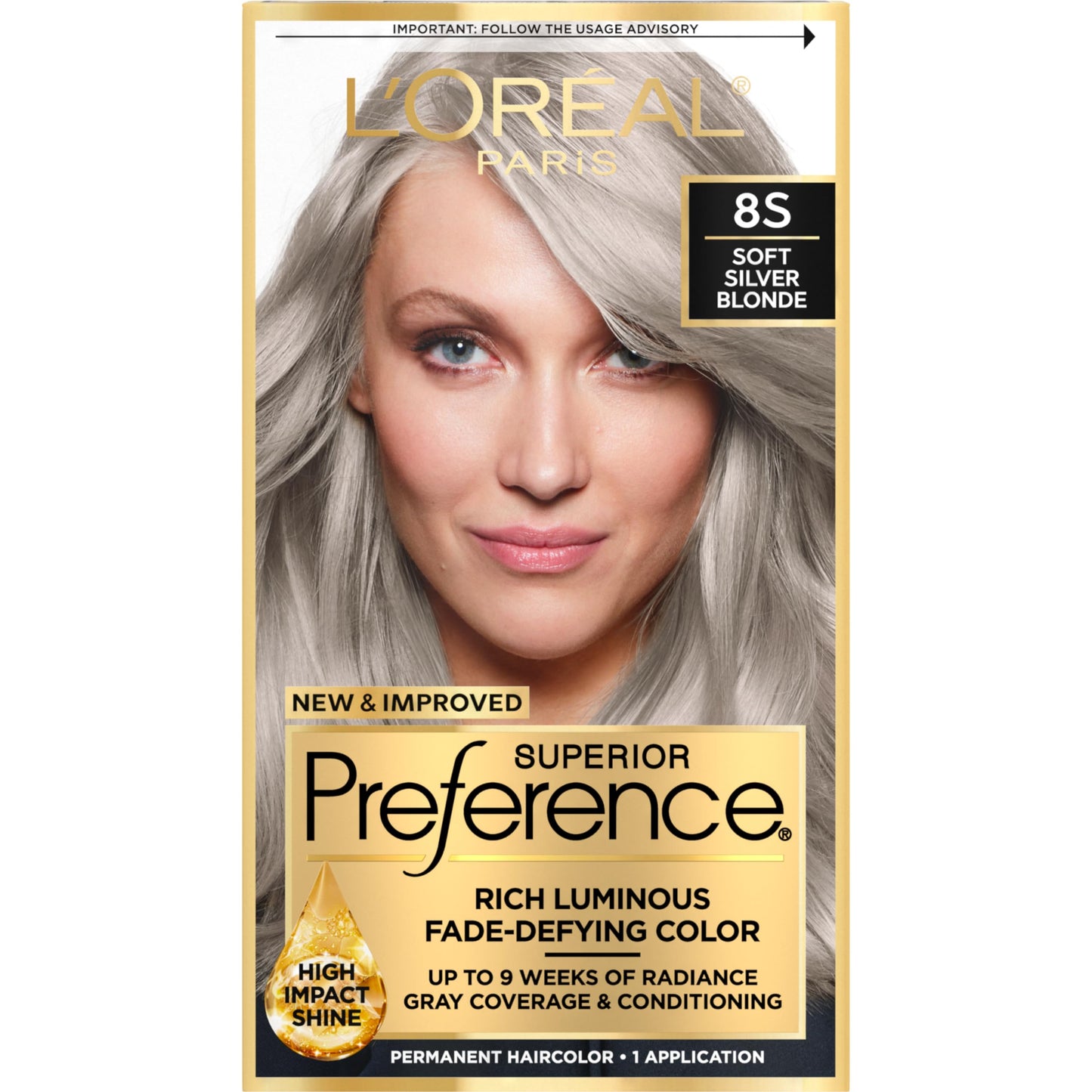L’Oréal Paris Superior Preference Luminous Fade-Defying Permanent Hair Color, Hair Dye For Up to 9 Weeks of Radiance, Light Silver Blonde 8S, 1 Hair Dye Kit