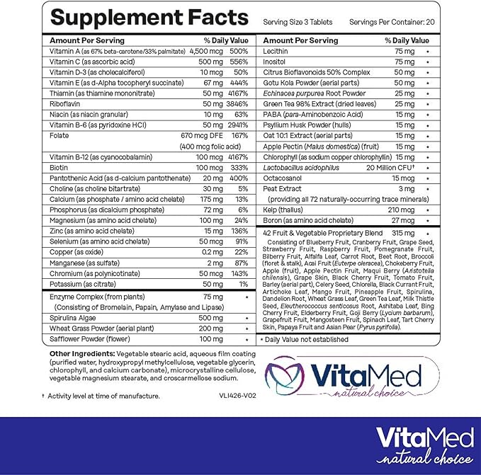 Vita Forte Vegan Multivitamin – Complete Daily Supplement with Essential Vitamins, Minerals, Probiotics, Digestive Enzymes, and Superfoods for Immune Support & Optimal Wellness – 60 Tablets