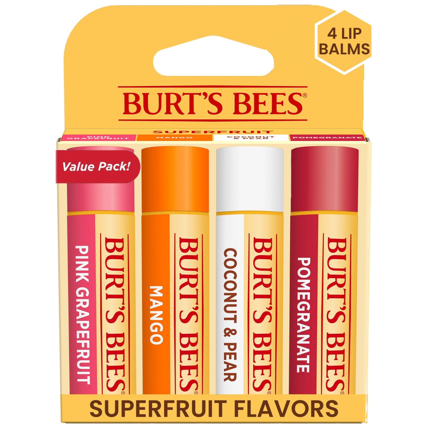 Burt'S Bees Lip Balm - Pink Grapefruit, Mango, Coconut & Pear, And Pomegranate Pack, Lip Moisturizer With Beeswax, Tint-Free, Na