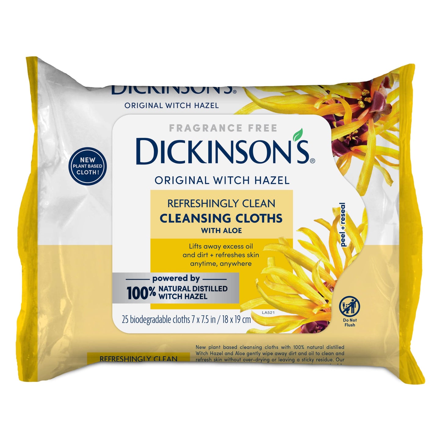 Dickinson's Original Refreshingly Clean Daily Cleansing Cloths, Witch Hazel and Aloe, 25 Count