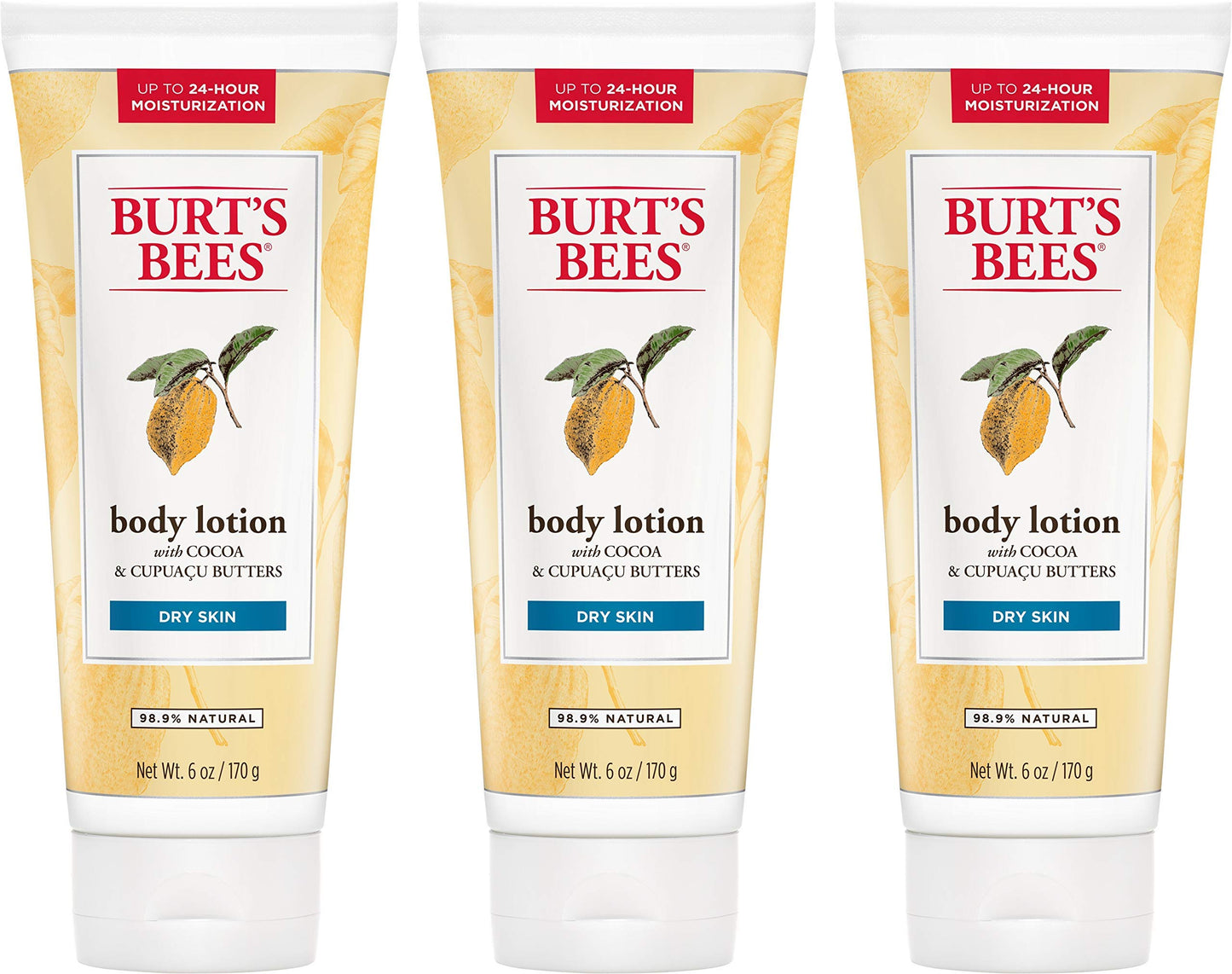 Burts Bees Butter Body Lotion for Dry Skin with Cocoa & Cupuau, 6 Oz - Pack of 3 (Package May Vary)