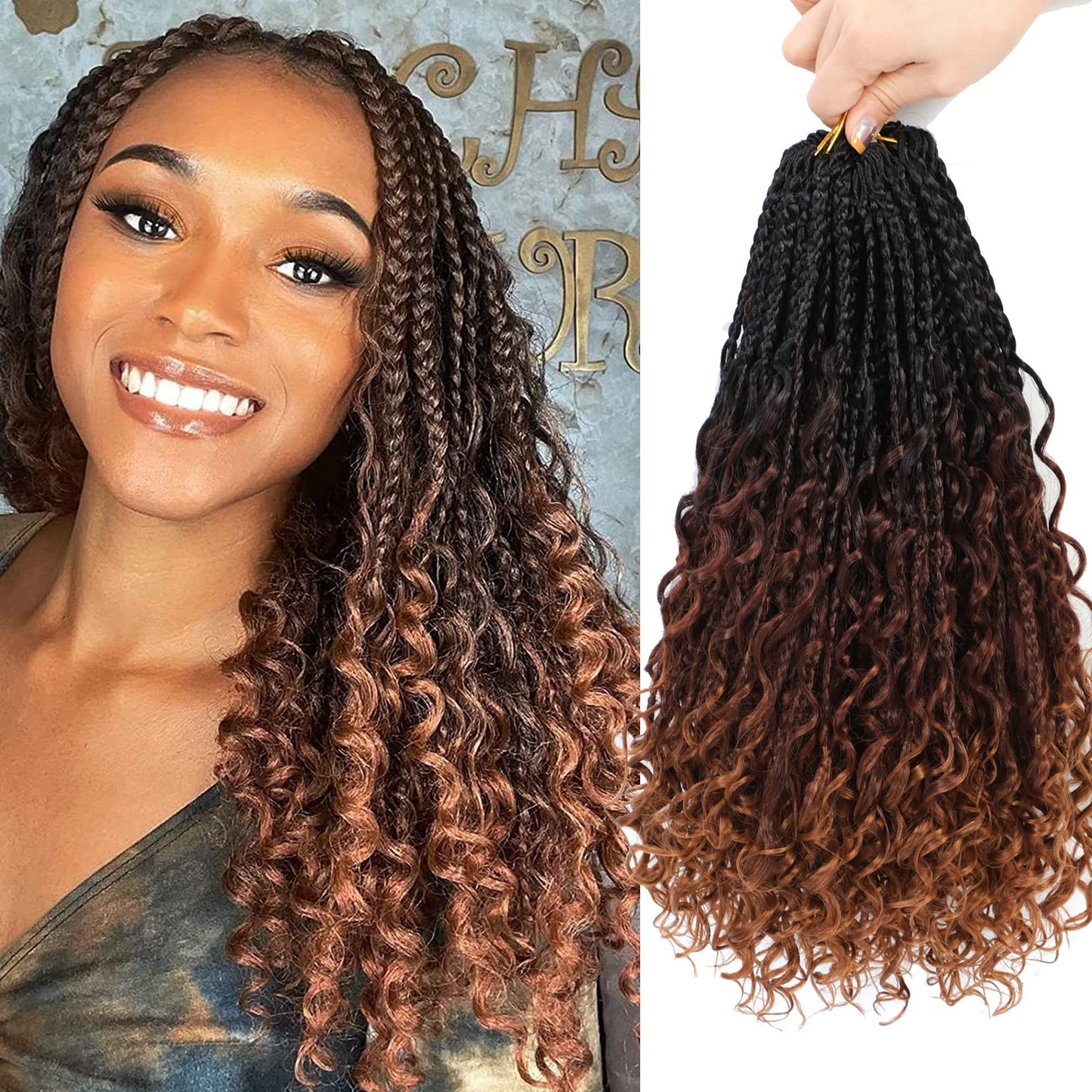 8 Packs Crochet Box Braids Hair -14 Inch Crochet Box Braids Hair Pre Loopled Crochet Hair With Curly Ends Goddess Box Braids Cro