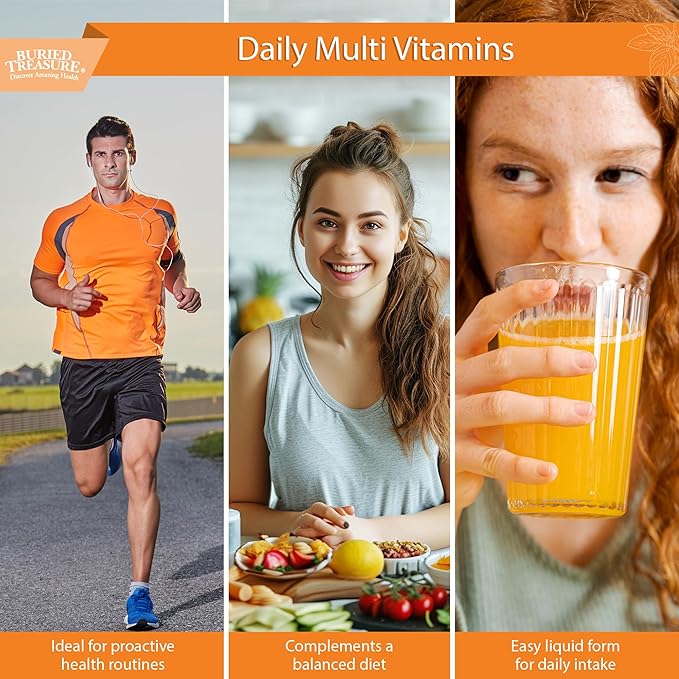 Buried Treasure VM100 Complete Daily Liquid Vitamins and Minerals plus Antioxidants Supplement for Maximum Absorption Great Tasting Orange Zest Flavor 32 Servings 32 Ounce