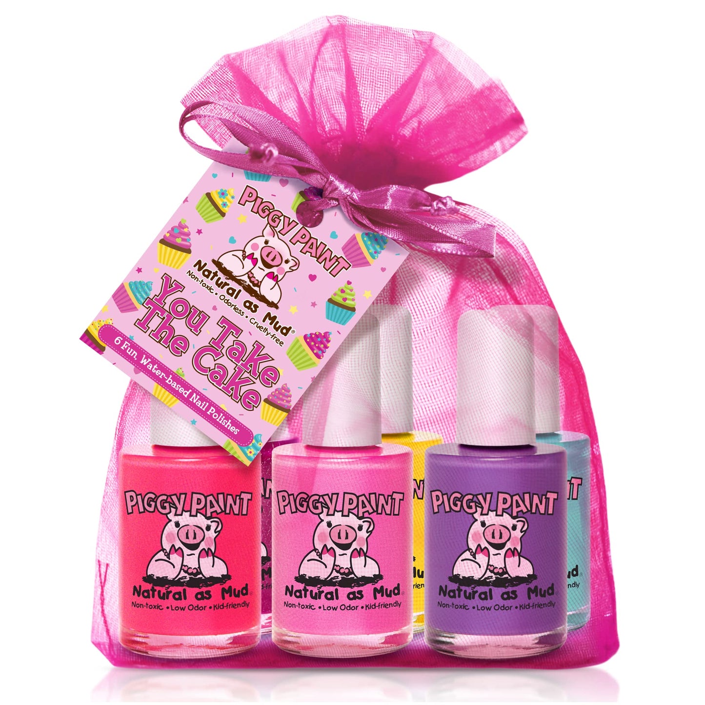Piggy Paint | 100% Non-Toxic Girls Nail Polish | Safe, Cruelty-Free, Vegan, & Low Odor For Kids| You Take The Cake (6 Polish Set