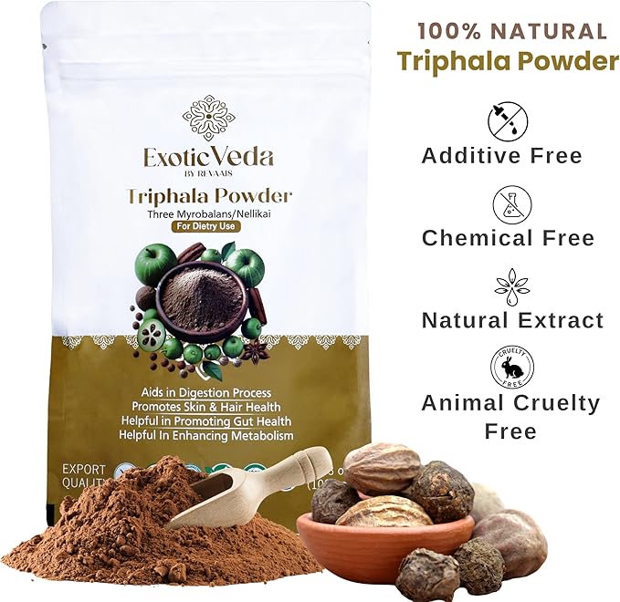 Organic Triphala Powder - Detox Cleanse for Lung, Liver, Colon, and Gut Health - Herbal Skin Care and Fiber Powder - Detox Ghrita and Triphala Organic India - 100g