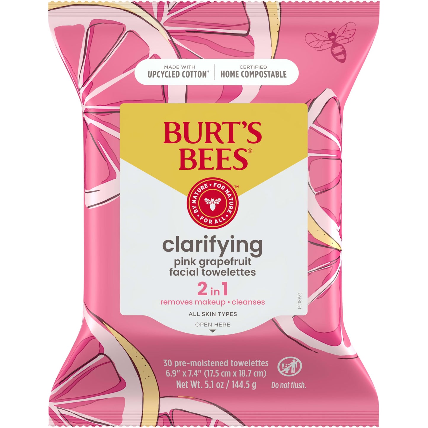 Burt'S Bees Clarifying Facial Towelettes With Pink Grapefruit, Pre-Moistened Towelettes For All Skin Types, 99 Percent Natural O