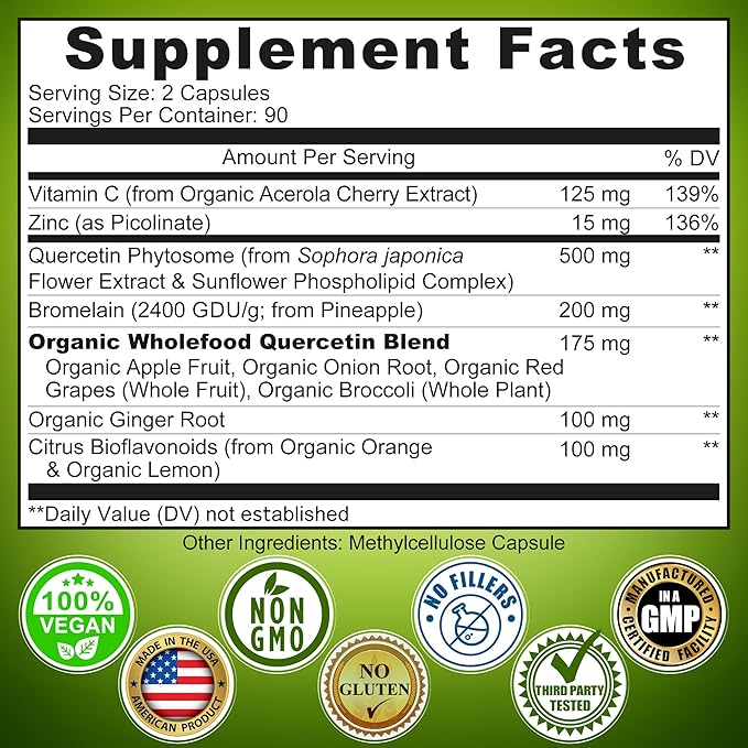 SUPPLEMENTS STUDIO Total Immune Support & Antioxidant Bundle – Liposomal Glutathione 500mg + Liposomal Vitamin C Liquid Gel 1100mg + Quercetin 500mg with Bromelain, Zinc & Organic Whole Foods