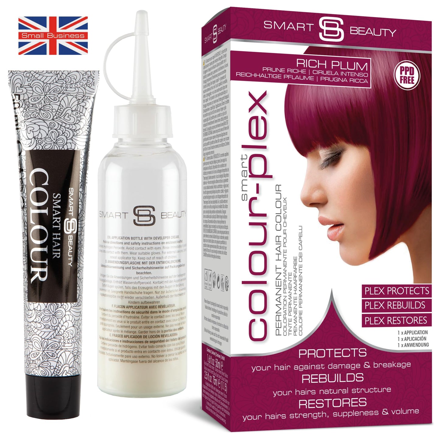 Smart Beauty Plum Hair Dye Permanent with Plex Anti-breakage Technology, Cream Form, Vegan, PPD Free, For Light to Mid-dark Brown Hair