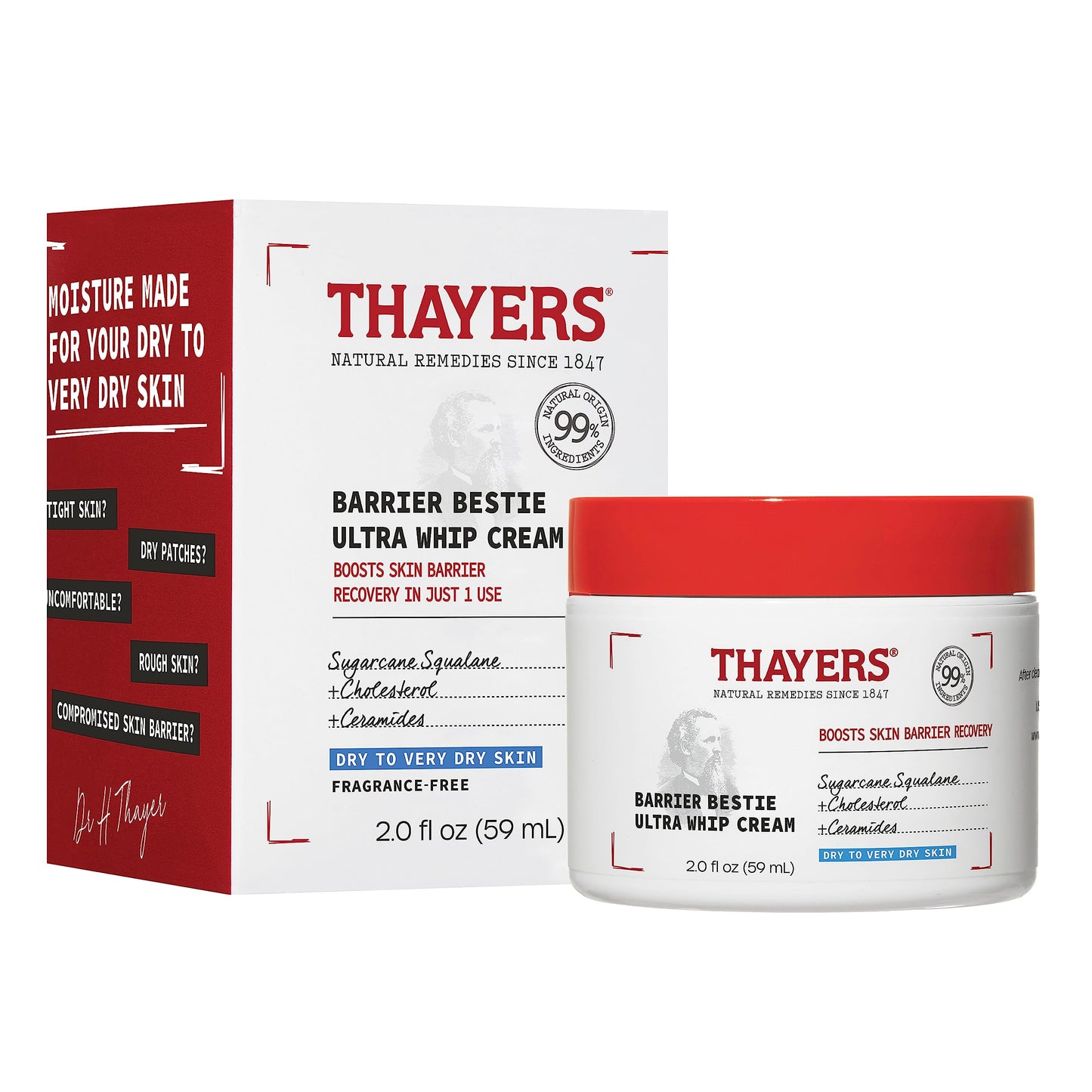 Thayers Barrier Bestie Ultra Whip Face Cream, Moisturizer With Sugarcane Squalane And Ceramides, Skin Care For Dry To Very Dry S