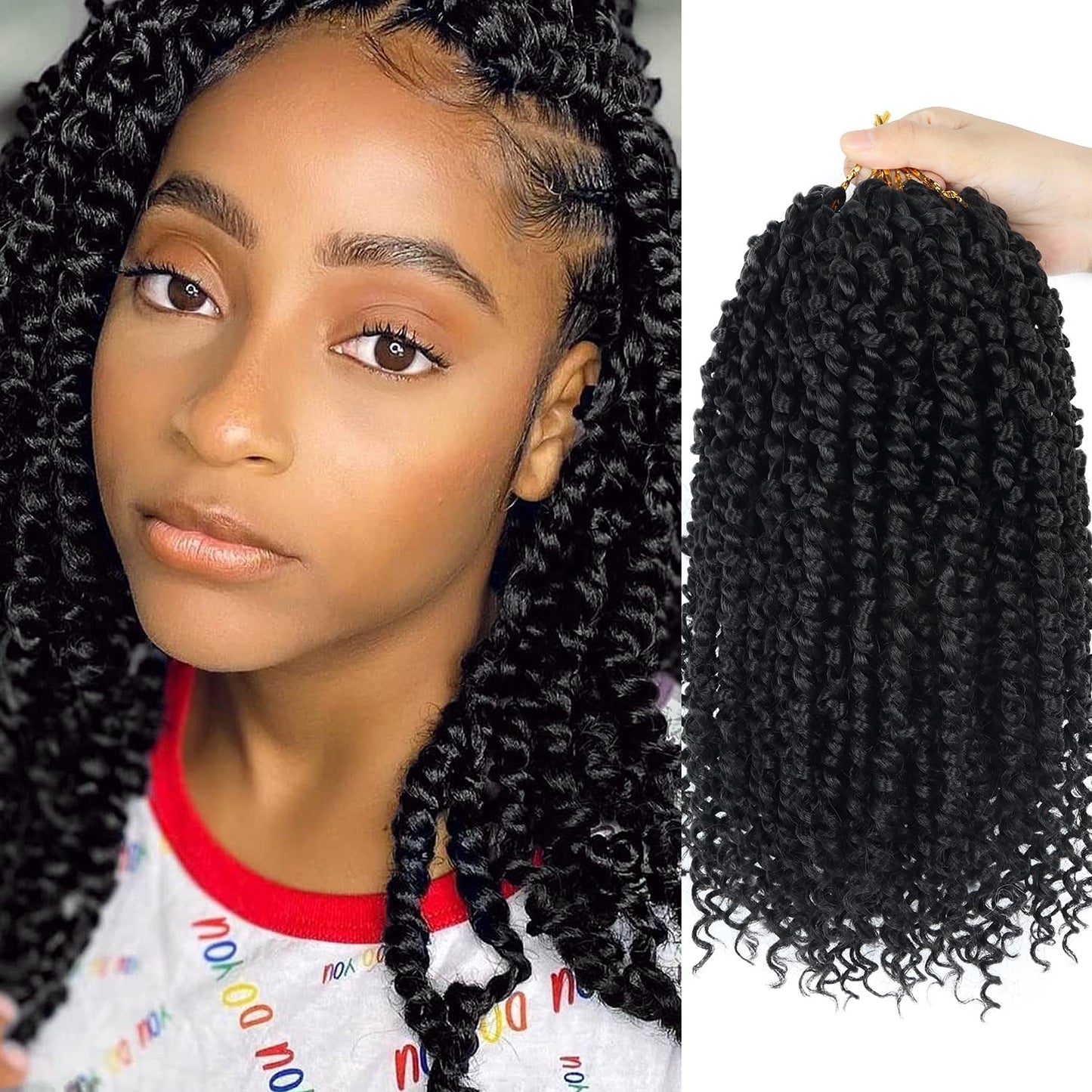 Bileaf Pre-Twisted Passion Twist Crochet Hair For Women 8 Packs Curly Crochet Hair Pre Looped 12 Inch Ombre Passion Twist Hair,
