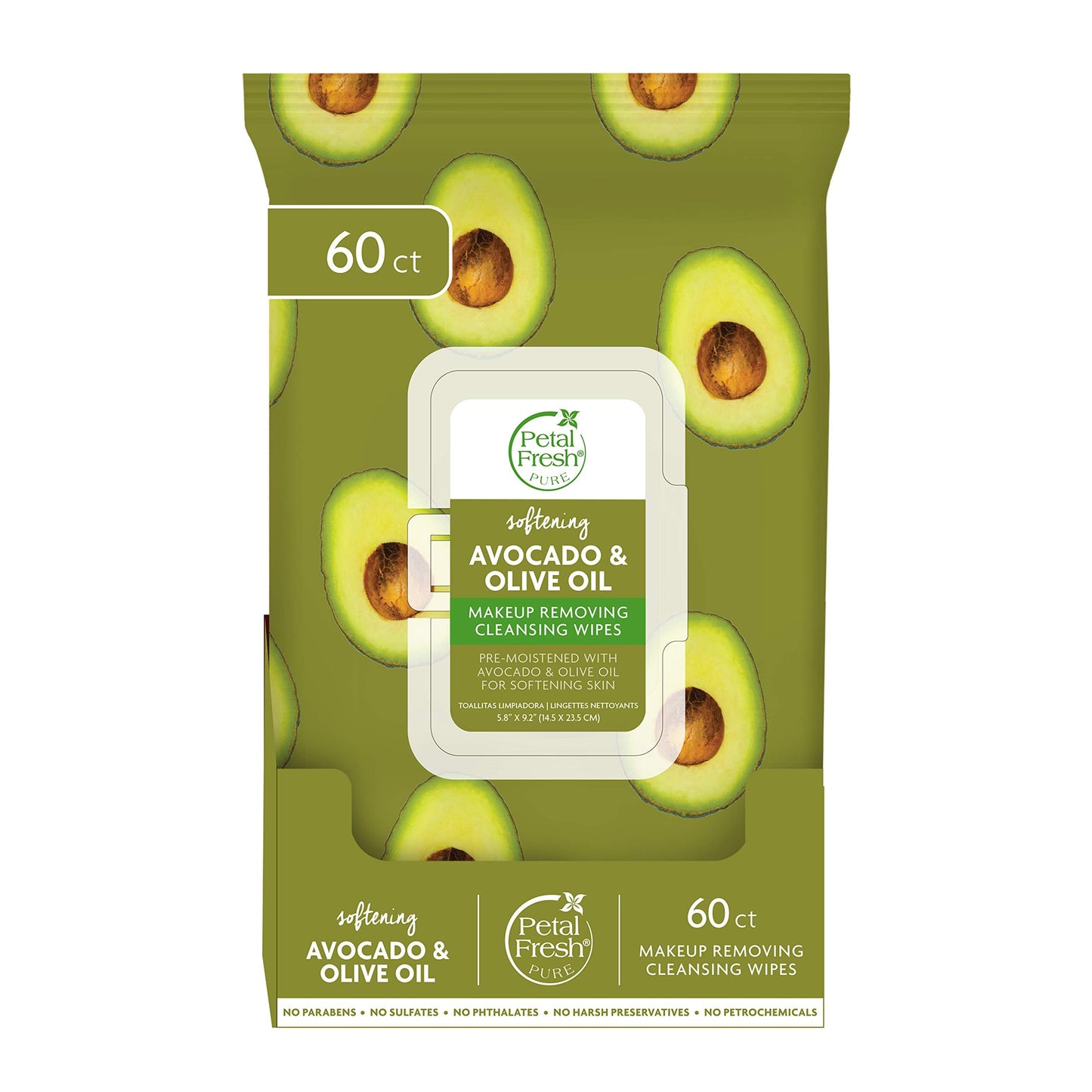 Petal Fresh Softening & Protecting Avocado & Olive Oil Makeup Removing, Cleansing Towelettes, Gentle Face Wipes, Daily Cleansing