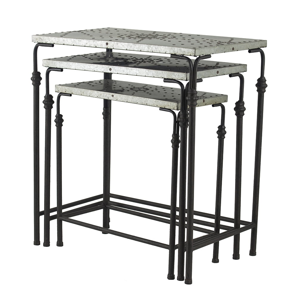 Outdoor Tables Set of 3 The Gilbert Nesting Tables Metal Plant Stand, L:24x14x26" M:21.5x11.5x23" S:19x9x20",Patio Tables