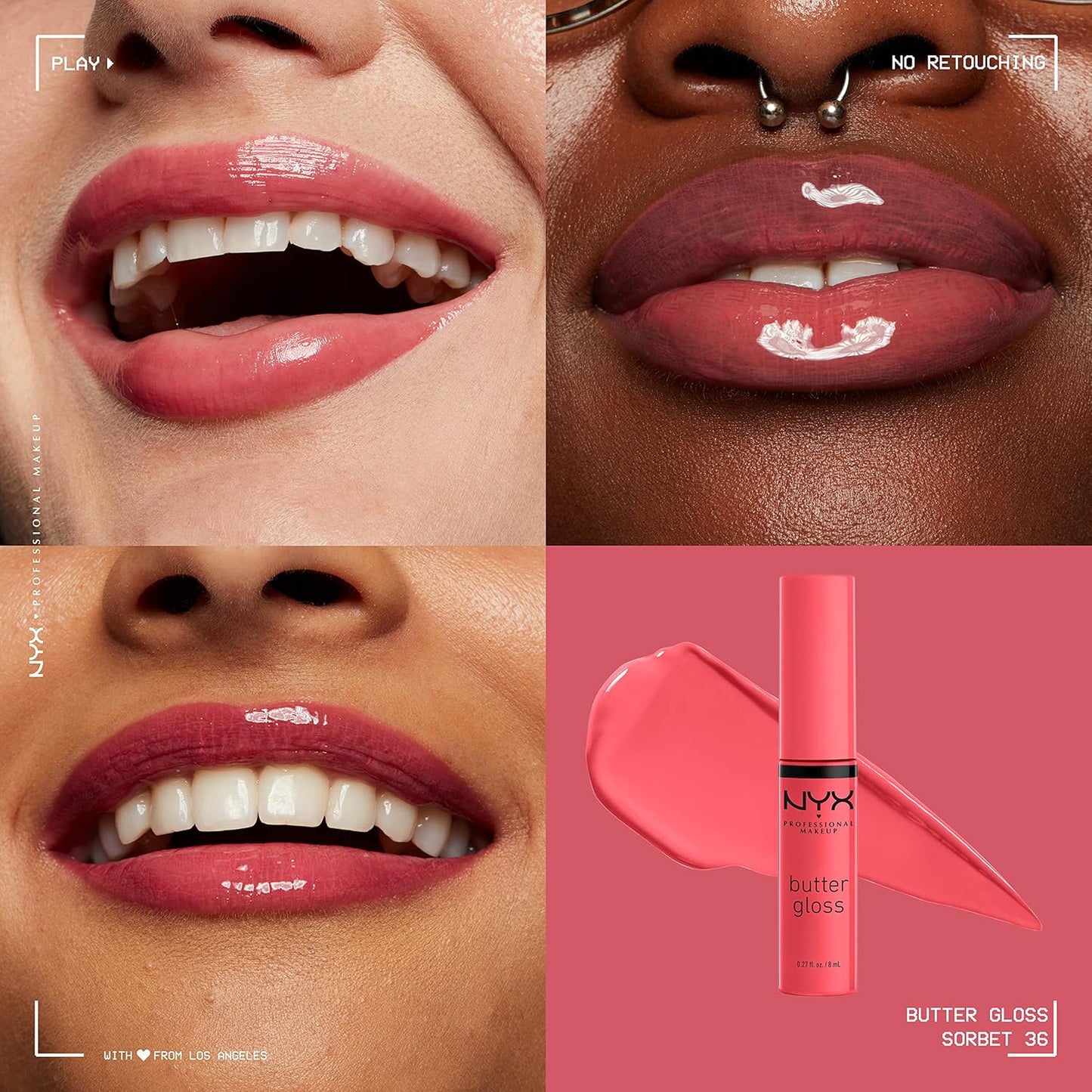 NYX Butter Gloss | Non-Sticky Lip Gloss for Women - Sorbet Coral