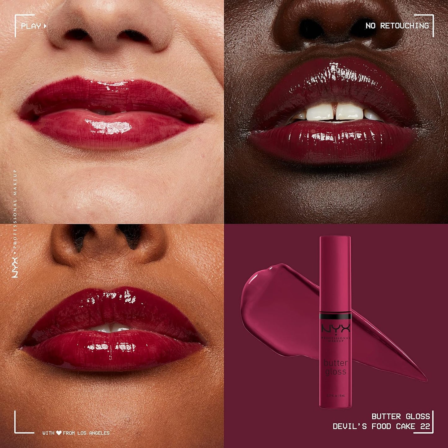 NYX Butter Gloss | Non-Sticky Lip Gloss in Devil's Food Cake - Deep Plum