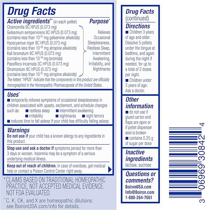 Boiron SleepCalm Kids Sleep Aid for Deep, Relaxing, Restful Nighttime Sleep - Melatonin-Free and Non Habit-Forming - 2 Count (160 Pellets)