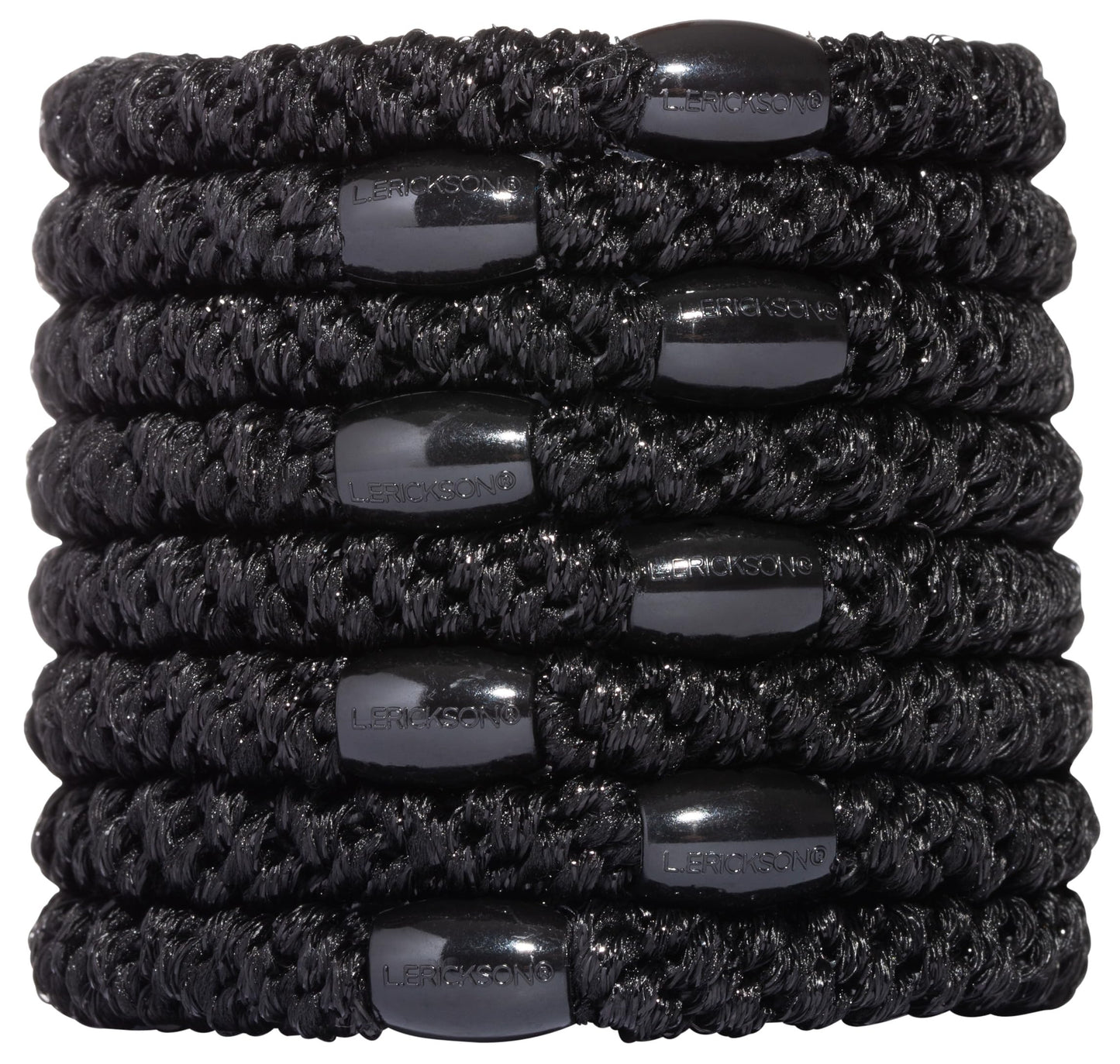L. Erickson Grab & Go Pony - Black Metallic - 8 Pack Ponytail Holder Hair Ties