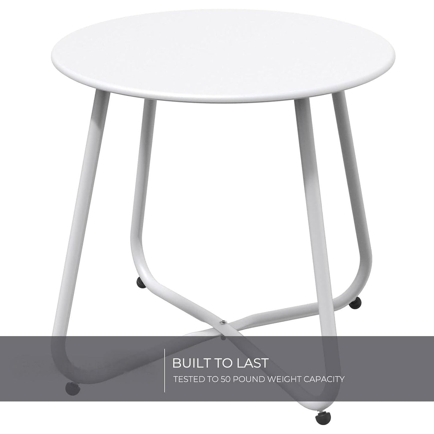 Multi-Purpose Rolling Side Table - Round Shape with Reinforced Cross Base, Lockable Wheels for Stability, Modern Home Furniture Essential - White