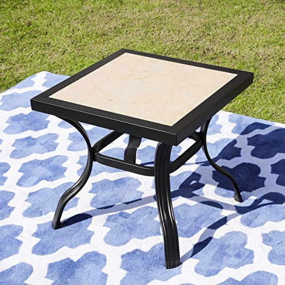 LOKATSE Home 21" Outdoor Square Patio Bistro End Table Metal Steel Legs with Ceramics Top, Black