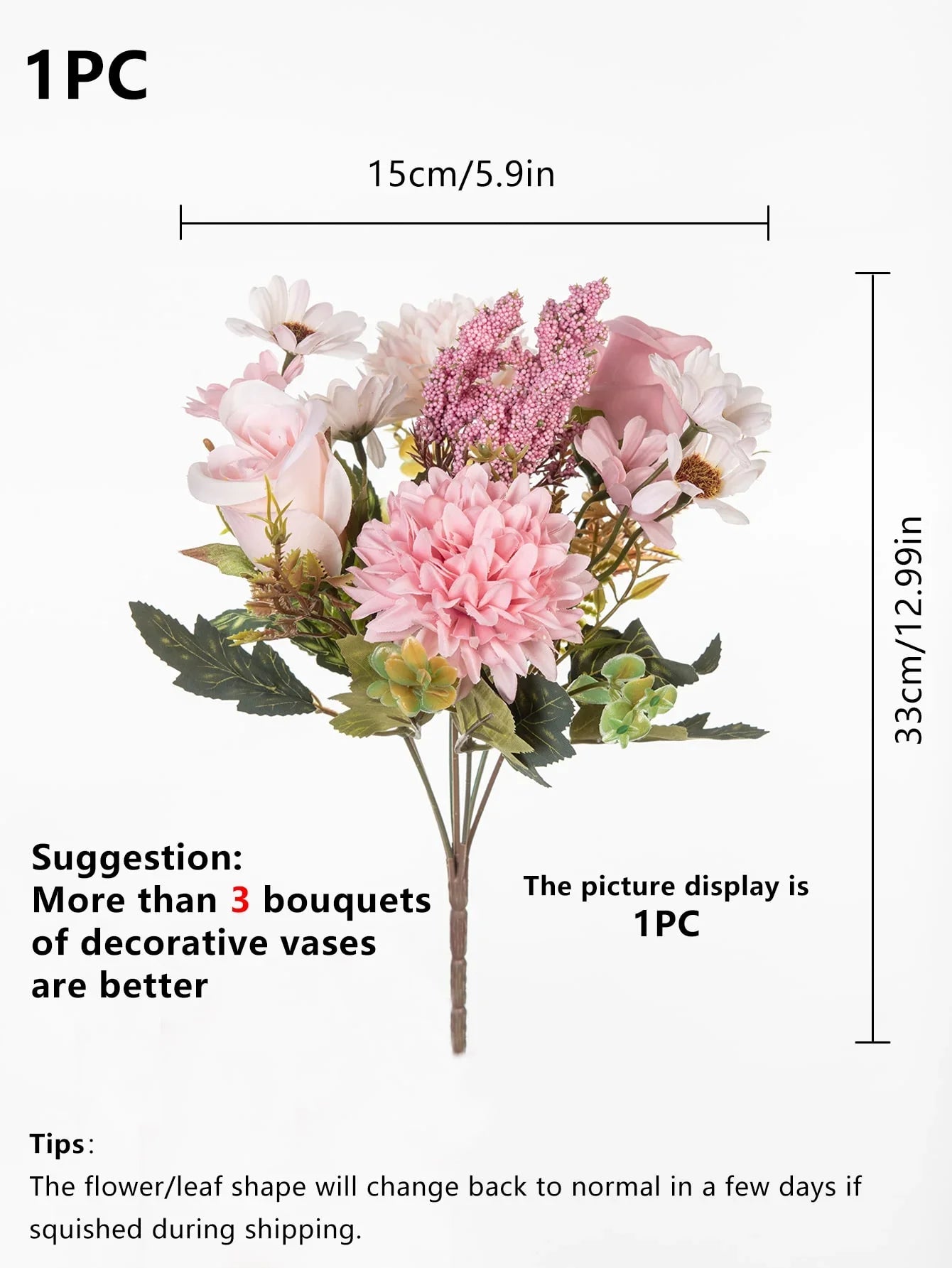 1/3PCS Artificial Rose & Daisy Bouquet