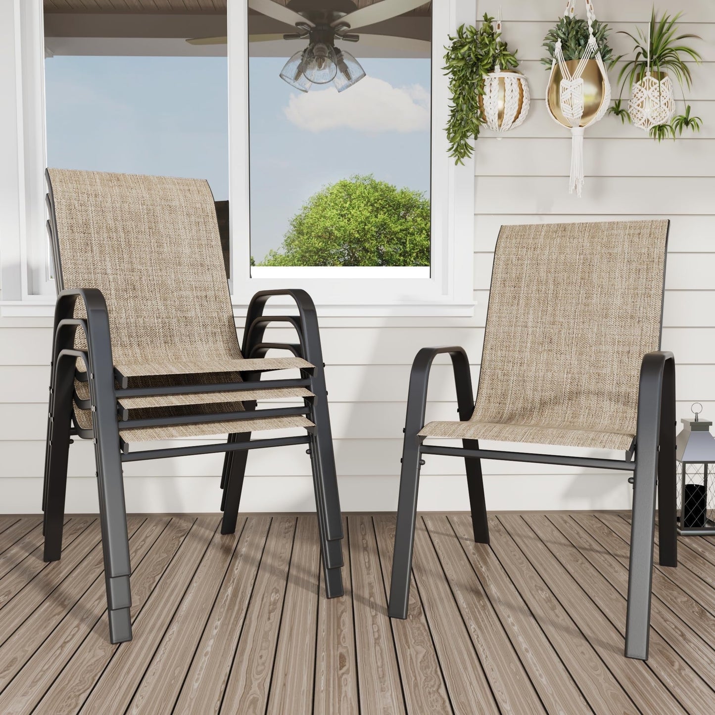 TQKVIPI Outdoor Patio Chairs Set of 4 Stackable Dining Chairs All-Weather Textilene Furniture Set for Pool Deck, Backyard, Garden