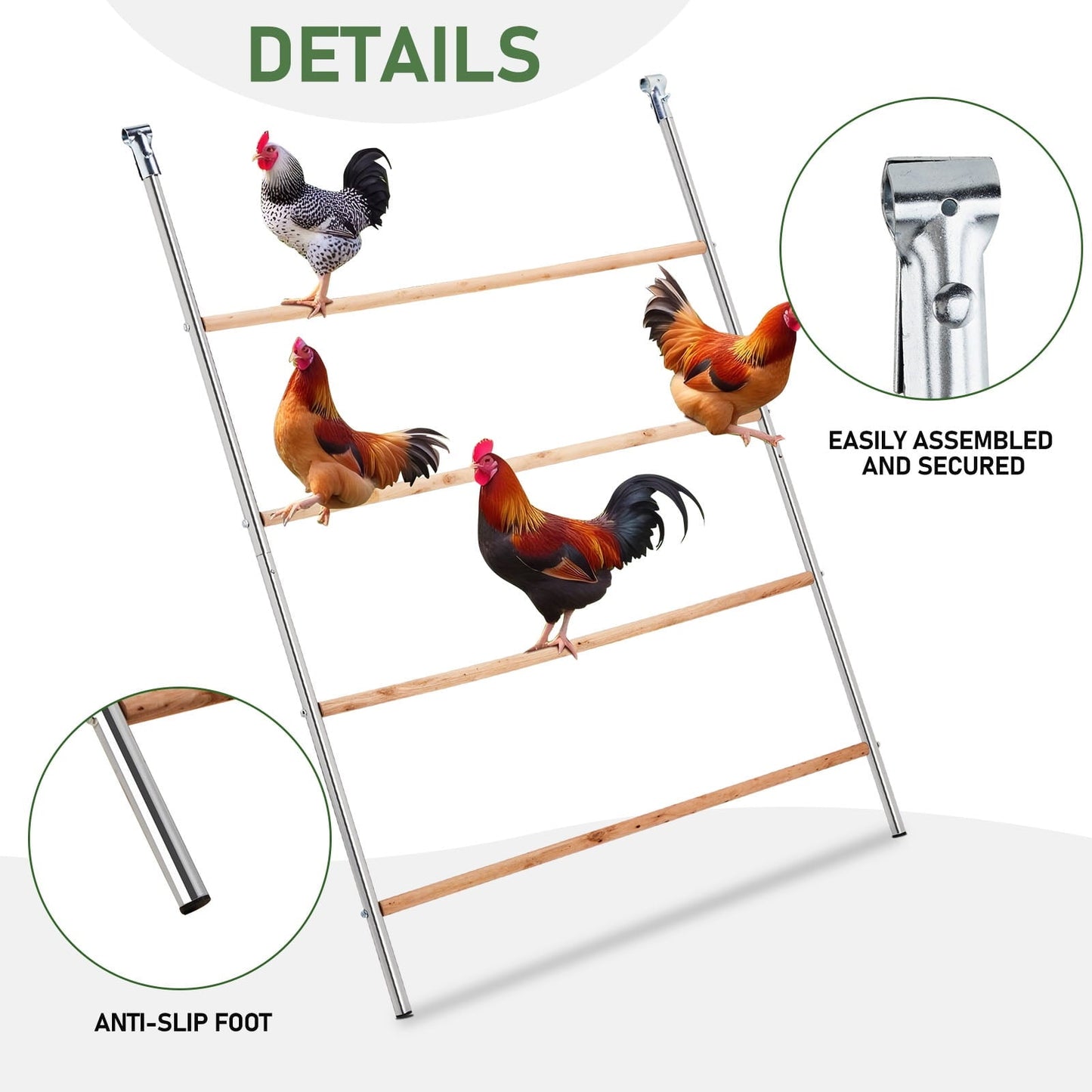 ZephyPaws Chicken Coop Roosting Perch, Farm Roost Toys for Chicks, Chicken Toys for Coop Accessories for Backyard Poultry, Easy to Assemble & Clean