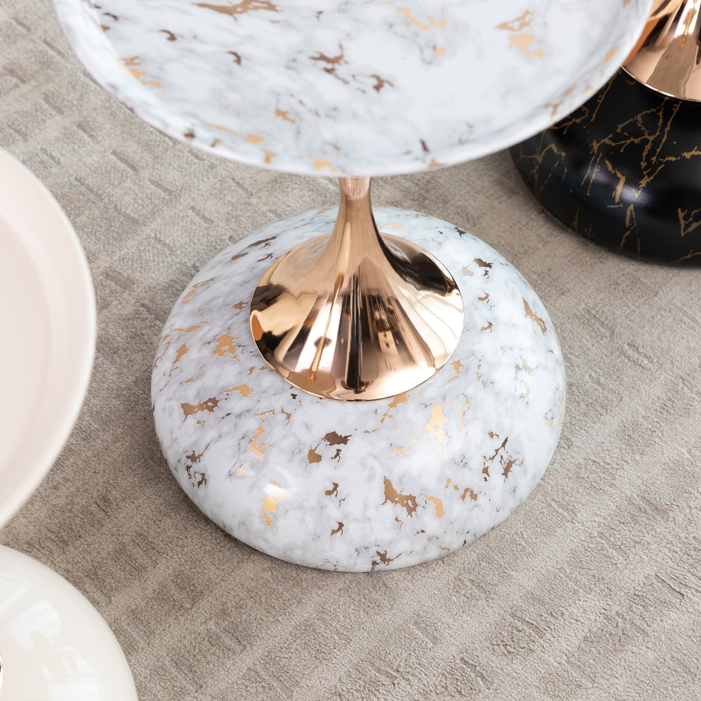 Modern Round Accent Table for Small Spaces - 21.3" Cream Pedestal Side Table with Tray Top, Perfect Minimalist End Table for Living Room, Bedroom, Sofa, White Marble