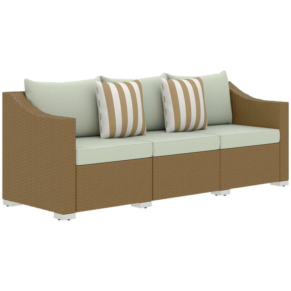 YYAo Patio Couch, Outdoor Sofa,Rattan Wicker 3 Seater Patio Couch with Cushions, 2 Throw Pillows, Outdoor Furniture Rattan Sofa, Light Gray