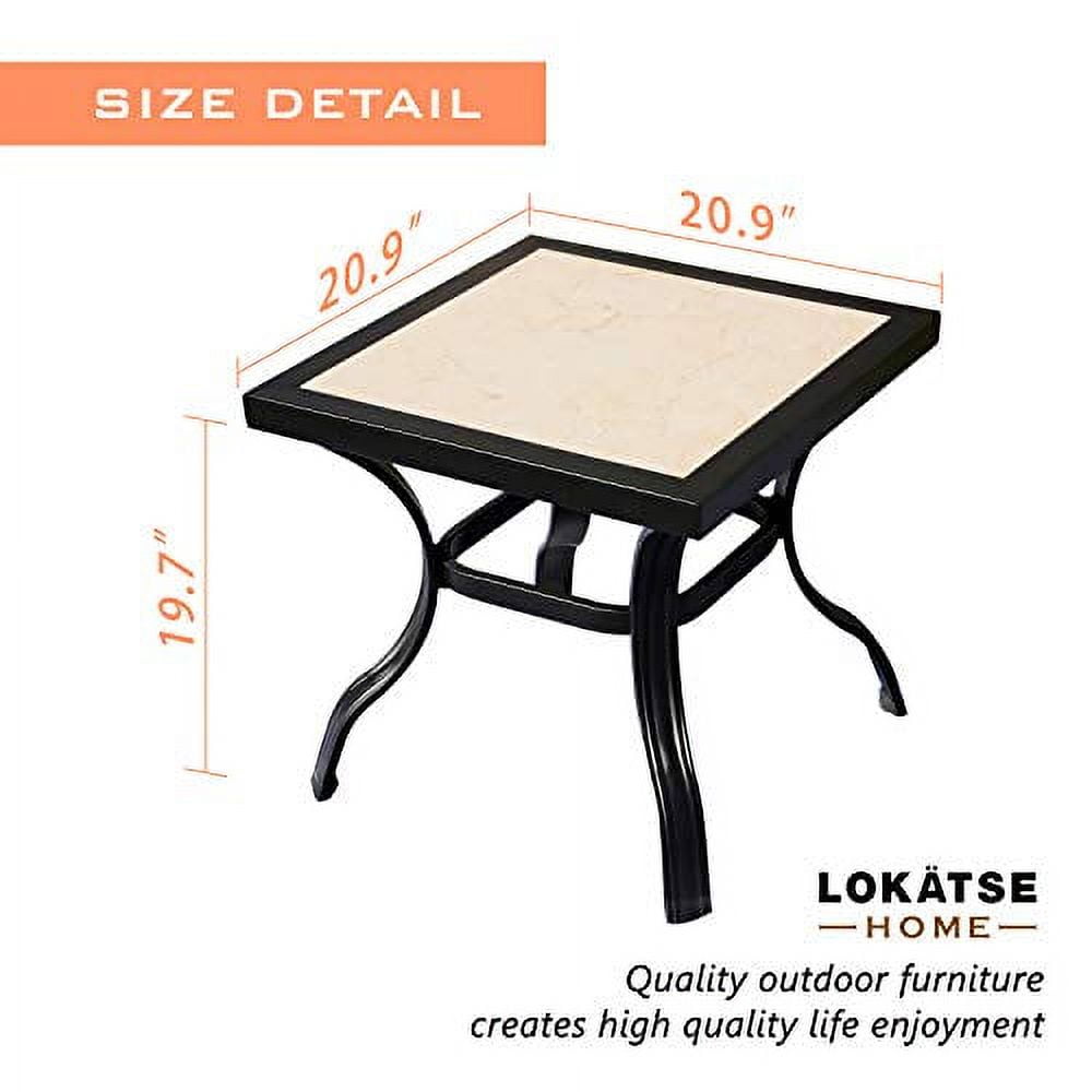 LOKATSE Home 21" Outdoor Square Patio Bistro End Table Metal Steel Legs with Ceramics Top, Black