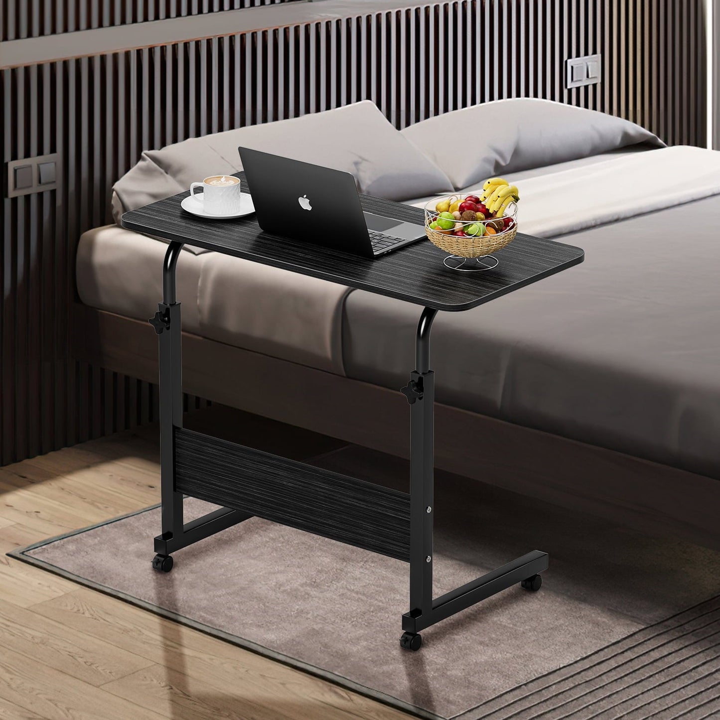 ZephyPaws Height Adjustable Sofa Side C Shape Table,Removable P2 15MM Chipboard & Steel Side Table with Baffle Black
