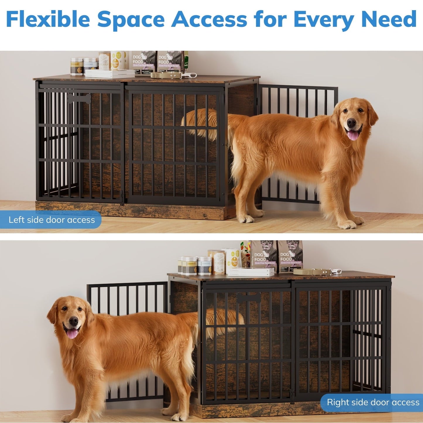 Behost 47.24" Heavy Duty Dog Crate Furniture with Sliding Door and Nameplate for Large Dogs Industrial Rustic Brown