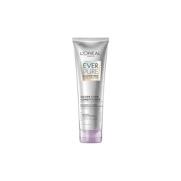 L'Oreal Paris EverPure Silver Care Sulfate Free Conditioner, Brightening and Nourishing Hair for Gray Hair, Vegan Formula with Peptides, 8.5 Fl Oz