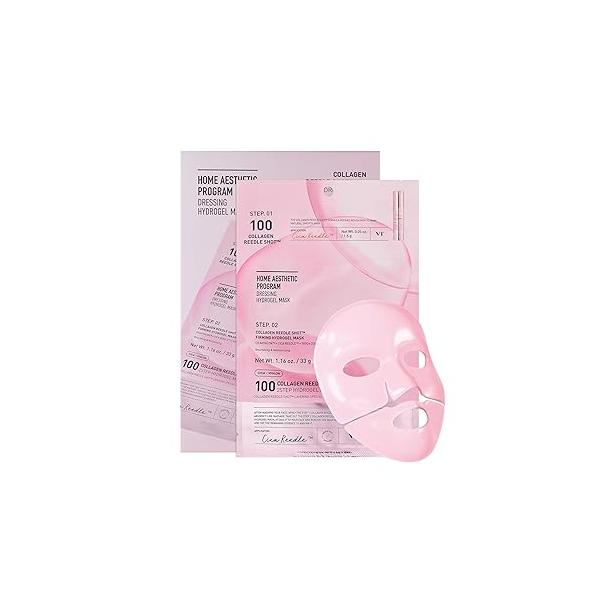 VT COSMETICS Collagen Reedle Shot 100 2-Step Hydrogel Mask(34.5gx4ea), Intensive Firming, Exosome 500Da Collagen, Fine Lines, Overnight Melting Mask, Korean Facial Pink