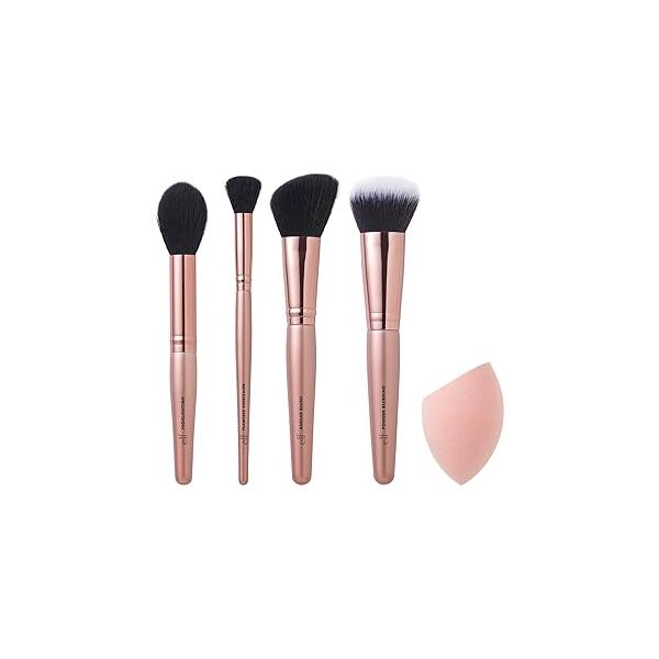 e.l.f. Complexion Essentials Brush & Sponge Set, Concealer, Powder, Blush Highlighter Brushes Total Face Sponge, Vegan Cruelty-Free