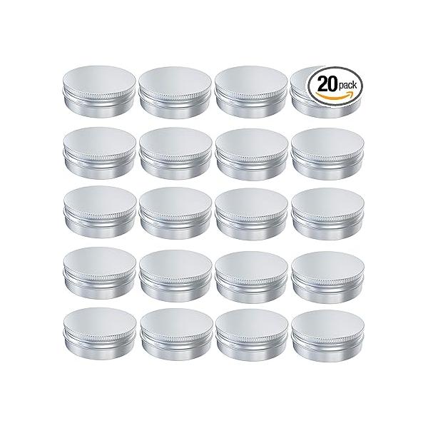 Goiio 20 Pcs 0.5 Ounce Aluminum Tin Jar 15 ML Refillable Container, with Screw Lid, Silver