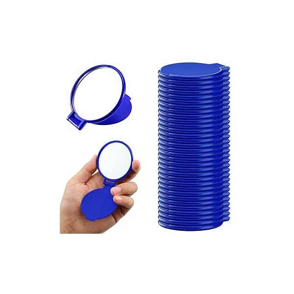 Yalikop 36 Pcs Compact Mirror Bulk Portable Round Makeup Mini Foldable for Purse Women Travel Daily Use Mother‘s Day Gifts (Royal Blue)