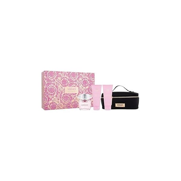 Versace Bright Crystal 4-Piece Set for Women, (3.0 Oz Eau De Toilette Spray + 3.4 Body Lotion Shower Gel Bag)