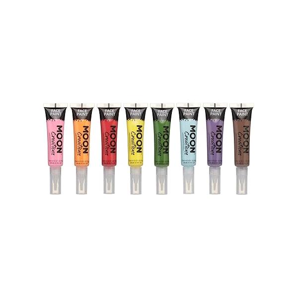 Face & Body Paint with Brush Applicator by Moon Creations - 0.50fl oz Set of 8 colours